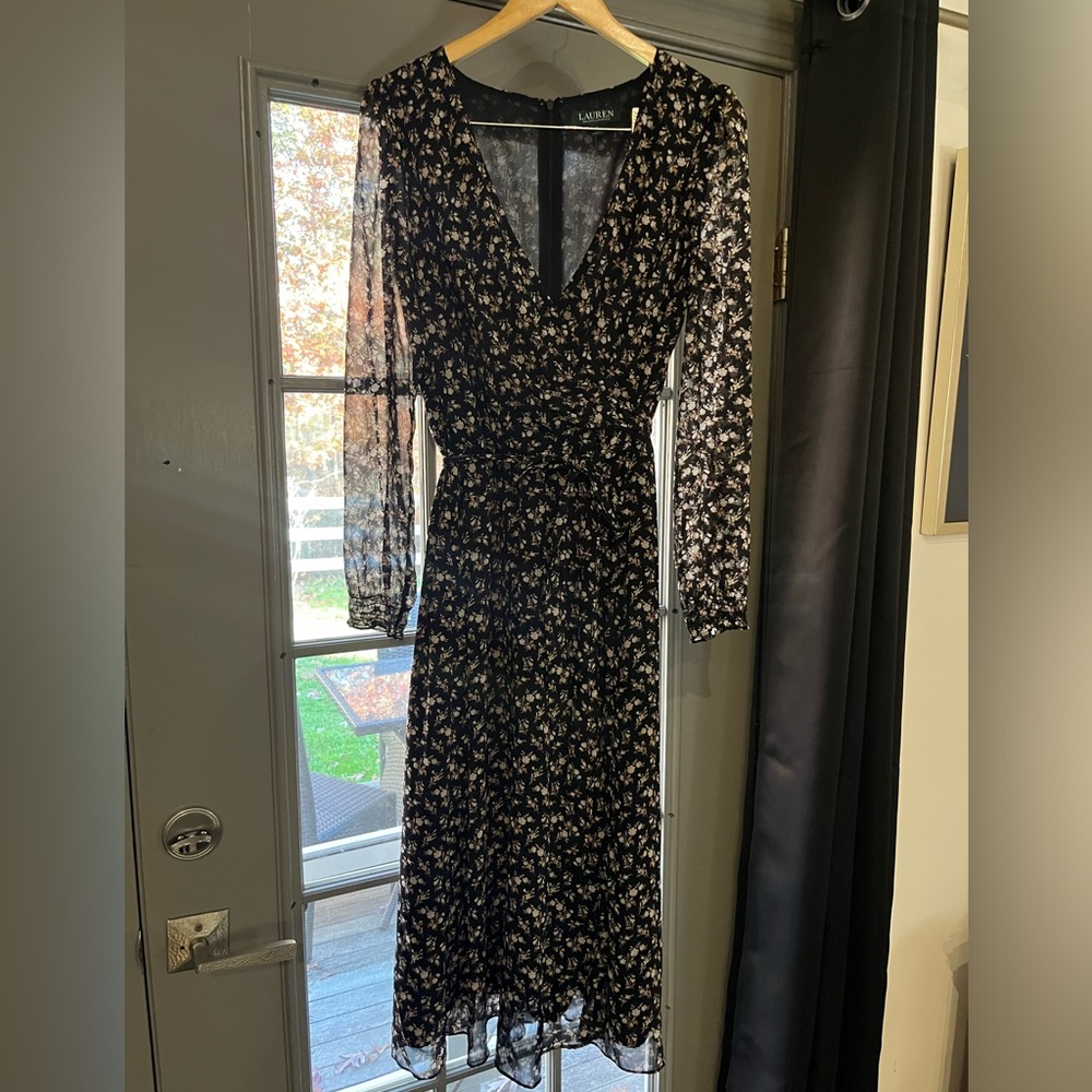 Ralph Lauren Midi Floral Wrap dress, long sleeve size 8